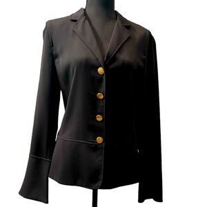 Washable Yansi Fugel Black Blazer with Gold Button Details Size 10